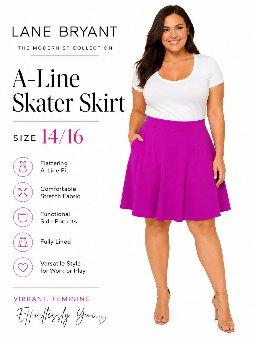 Lane Bryant The Modernist Collection Fuchsia A-Line Skater Skirt Size 14/16